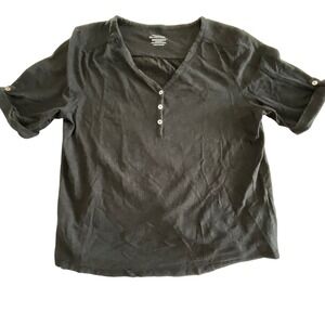 Chico's Ultimate Tee Women's Roll Tab Sleeve Button V‎ Neck Top, XL